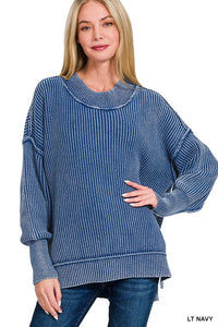 Washed Side Slit Oversized Sweater