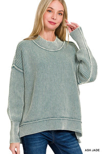 Washed Side Slit Oversized Sweater