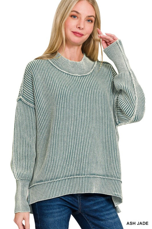 Washed Side Slit Oversized Sweater