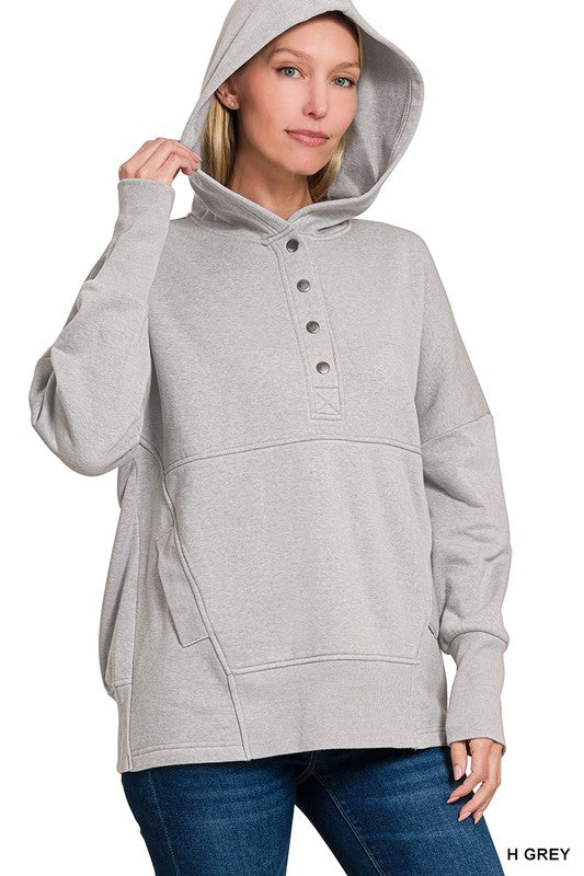 Half Button Snap Hood Sweatshirt