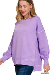 Pigment Dye Fleece Hi Low Hem Pullover With Pocket