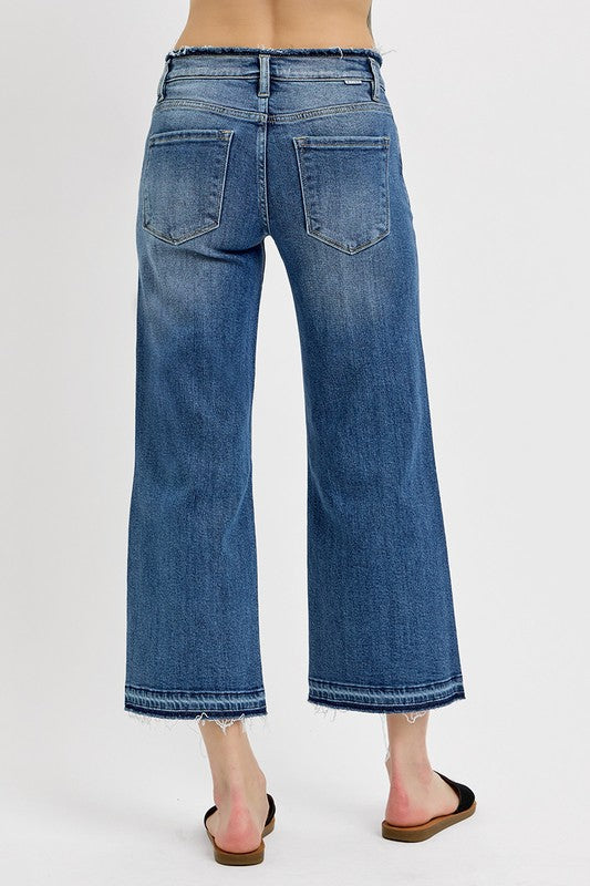 Risen Mid Rise Crop Wide Shadow Hem Jeans