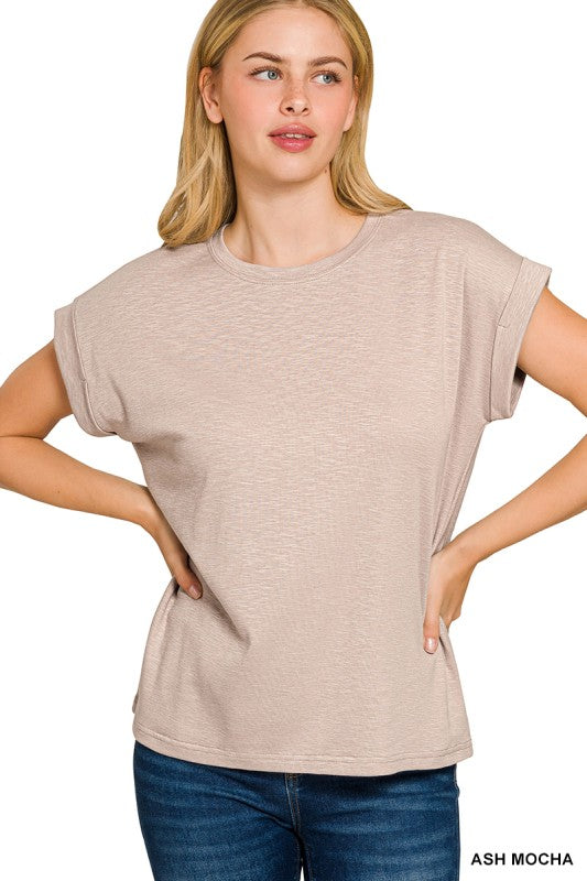 Cotton Modal Slub Rolled Sleeve Tee
