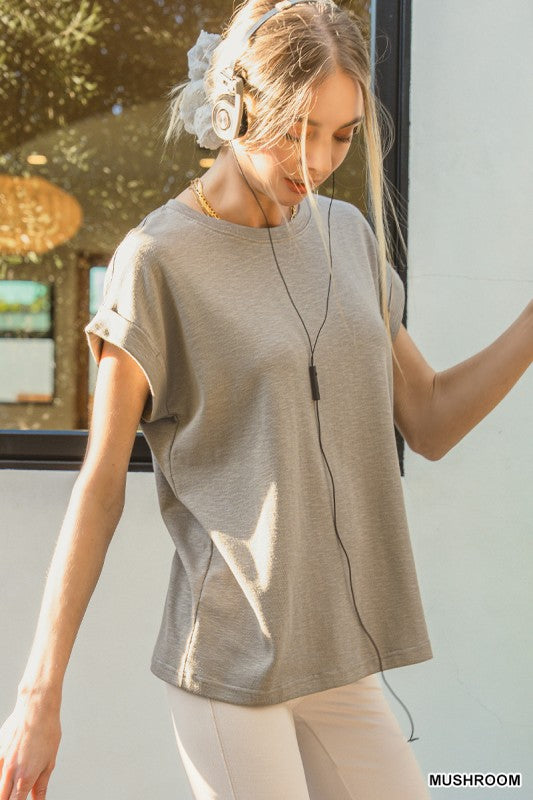 Cotton Modal Slub Rolled Sleeve Tee