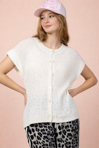 Button Down Solid Knit Summer Sweater Top