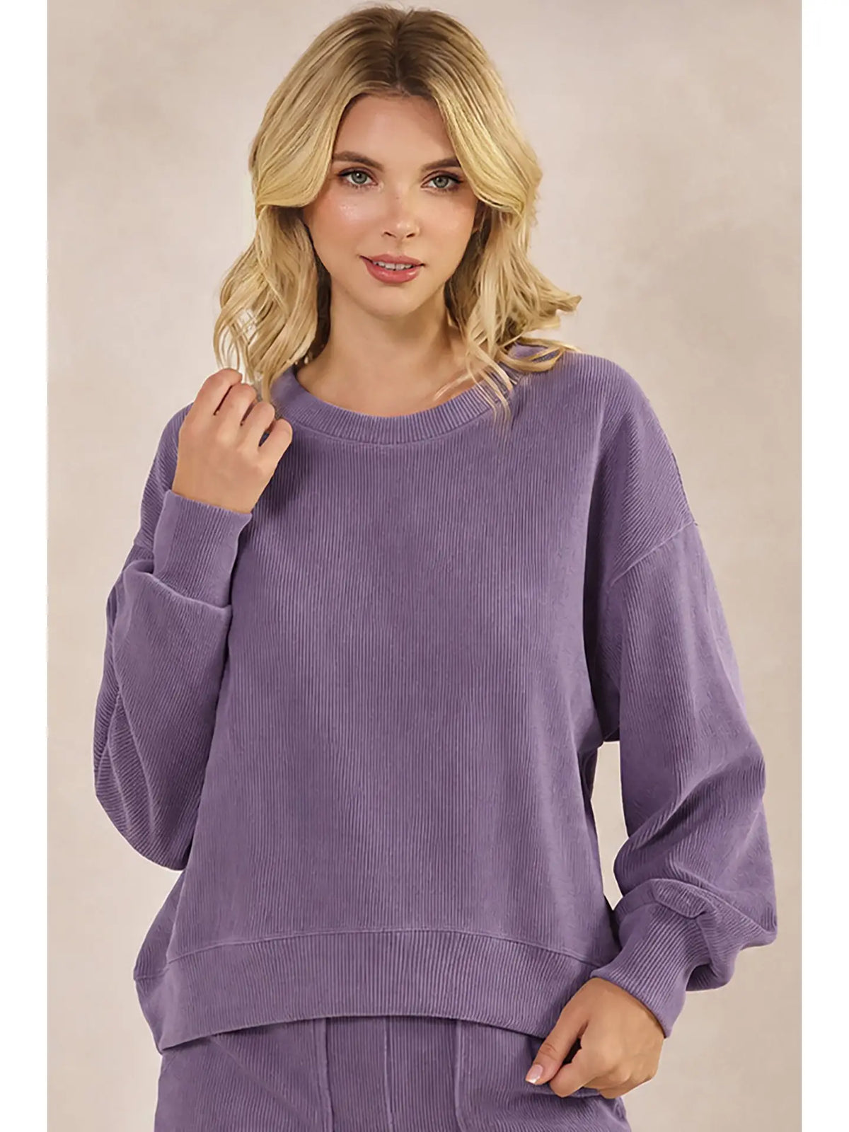 Relaxed Ribbed Corduroy Long Sleeve Top