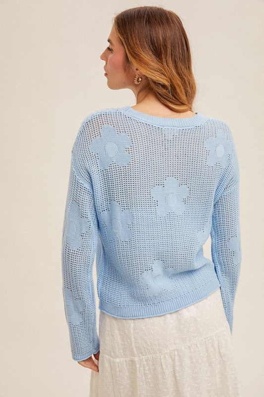 Flower Open Work Sweater