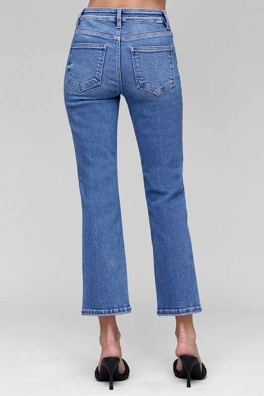 RISEN Tummy Control High Rise Crop Plus Straight Jeans