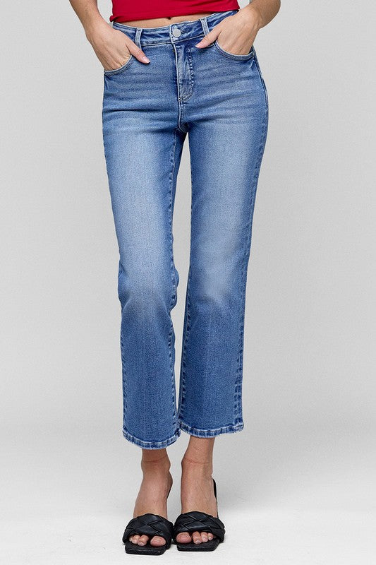 RISEN Tummy Control High Rise Crop Plus Straight Jeans