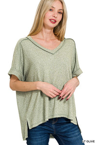Soft Melange Hacci V-Neck High Low Tee