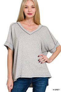 Soft Melange Hacci V-Neck High Low Tee
