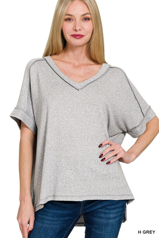 Soft Melange Hacci V-Neck High Low Tee