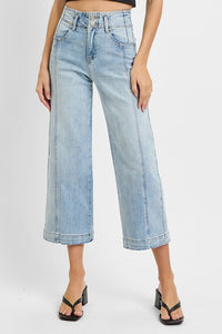 Risen High Rise Crop Wide Front Seam Detail Jeans