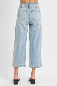 Risen High Rise Crop Wide Front Seam Detail Jeans