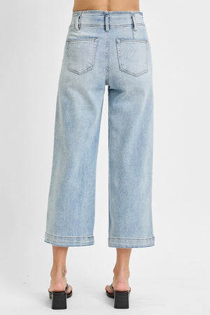Risen High Rise Crop Wide Front Seam Detail Jeans