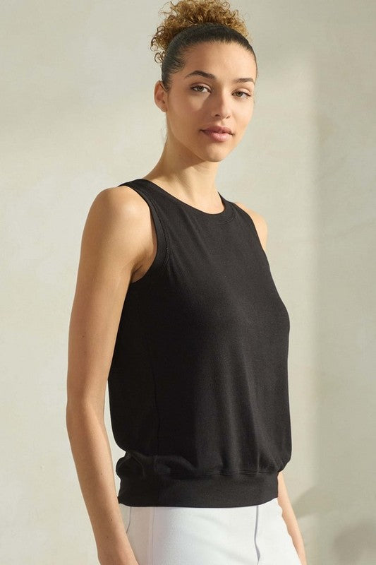 Ribbed Viscose Crew Neck Loose Fit Tank