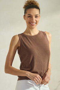 Ribbed Viscose Crew Neck Loose Fit Tank