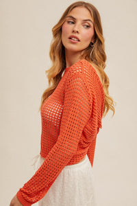 Open Crochet Reversible Twist Crop Sweater