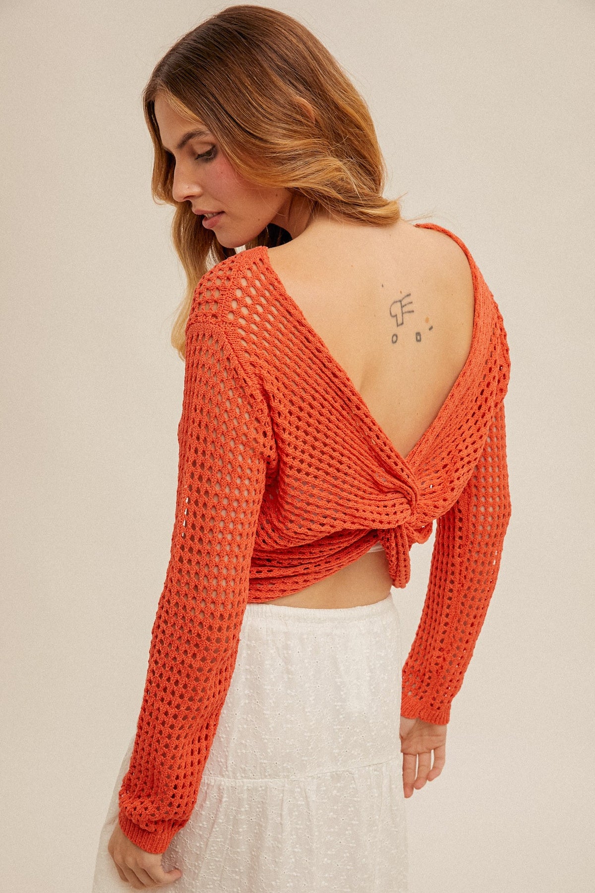 Open Crochet Reversible Twist Crop Sweater