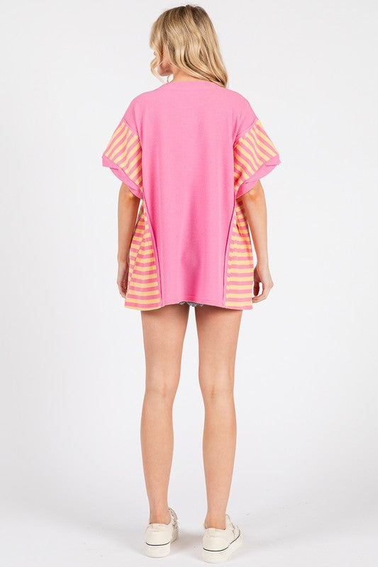 Oversized Contrast Waffle Knit Top