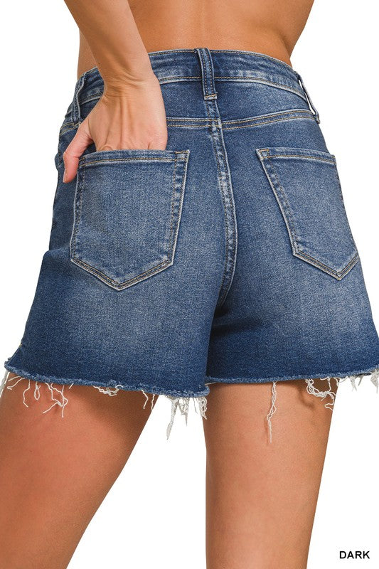 Distressed Hem Denim Shorts