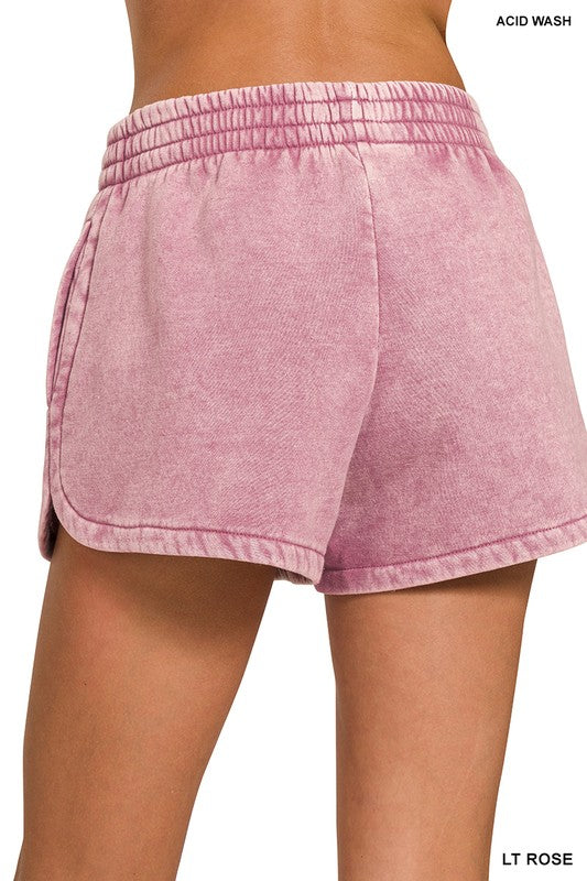 Acid Wash Elastic Waist Dolphin Short
