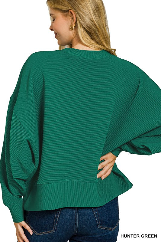 Ribbed Balloon Sleeve Pullover