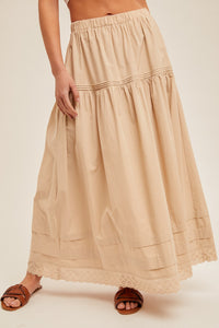 Pintuck Detailed Embroidery Edge Cotton Skirt