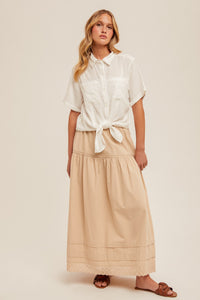 Pintuck Detailed Embroidery Edge Cotton Skirt