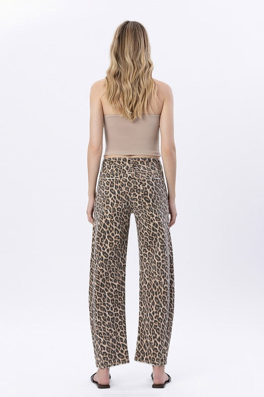 VERVET High Rise Leopard Print Barrel Jeans
