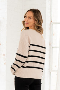 Relaxed Fit Ribbed Knit Striped Sweater