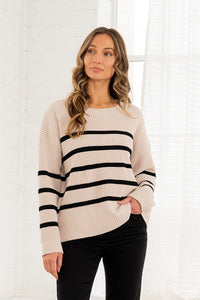 Relaxed Fit Ribbed Knit Striped Sweater
