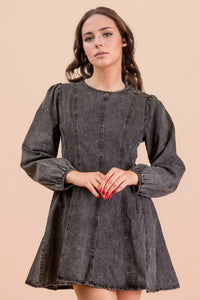 Mineral Washed Denim Seam Detail Mini Dress