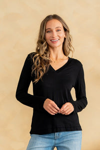 Relaxed Fit Casual V-neck Long Sleeve Top
