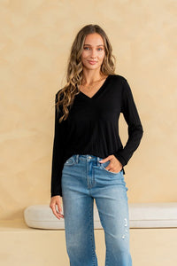 Plus Relaxed Fit Casual V-neck Long Sleeve Top