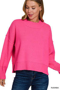 Wide Neck Band Drop Shoulder Sweater