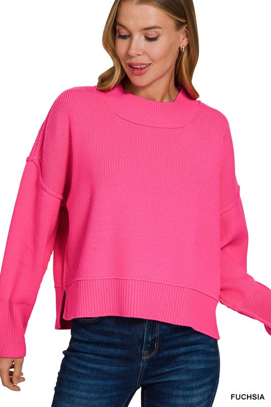 Wide Neck Band Drop Shoulder Sweater