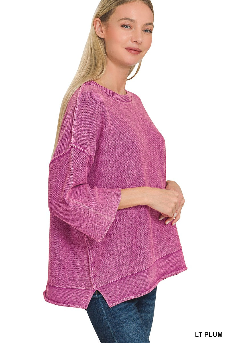 Washed 3/4 Sleeve Boxy Sweater