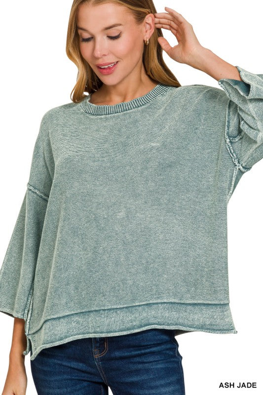 Washed 3/4 Sleeve Boxy Sweater
