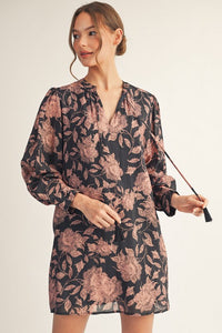 Front Tassel Tie Floral Peasant Dress