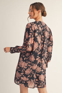 Front Tassel Tie Floral Peasant Dress