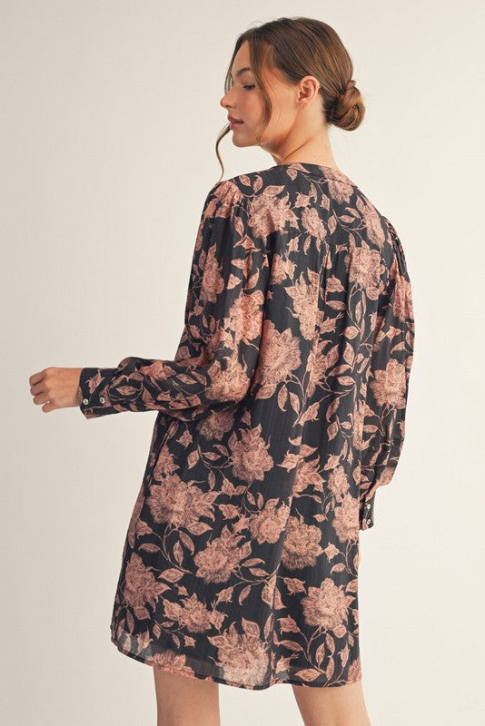 Front Tassel Tie Floral Peasant Dress
