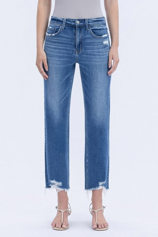LOVERVET BY VERVET High Rise Frayed Hem Crop Straight Jeans