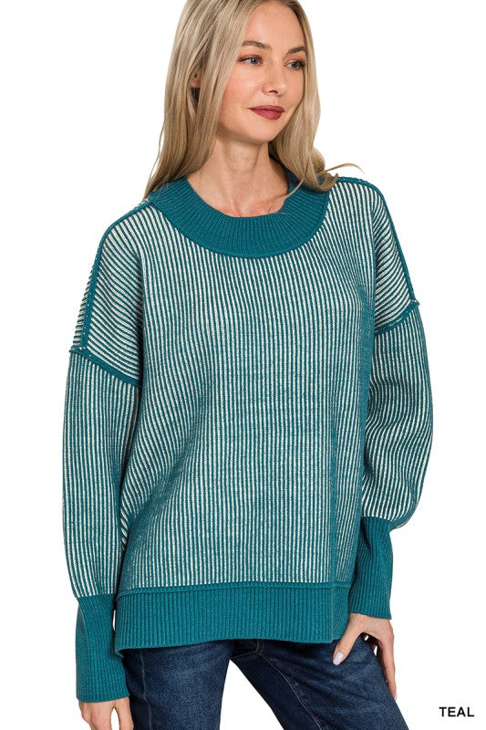 Exposed Seam Two Tone Sweater