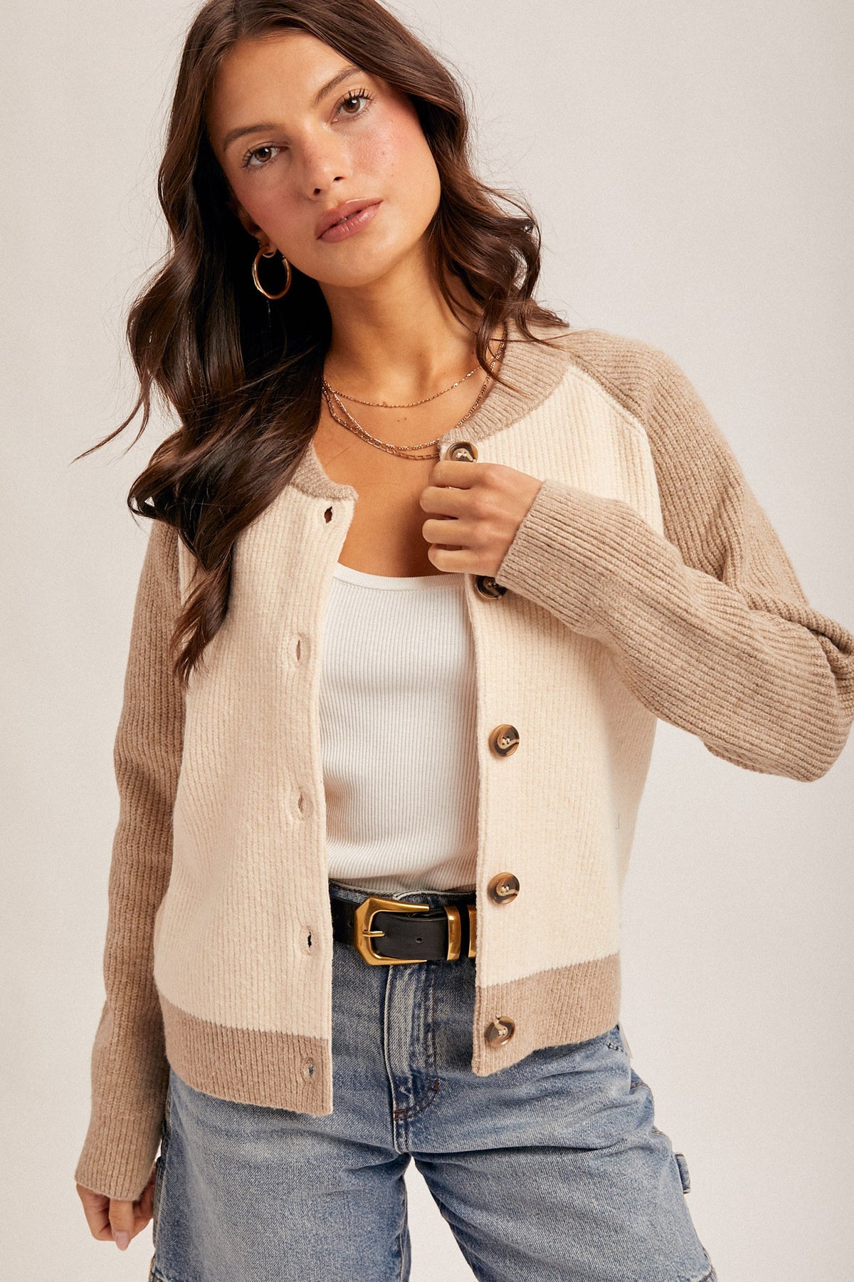 Color Block Sweater Knit Varsity Cardigan