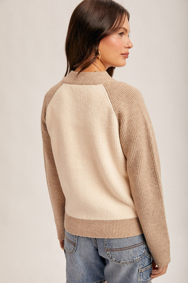 Color Block Sweater Knit Varsity Cardigan