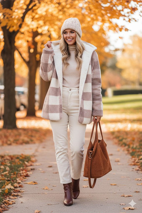 Cozy Plaid Print Teddy Cardigan
