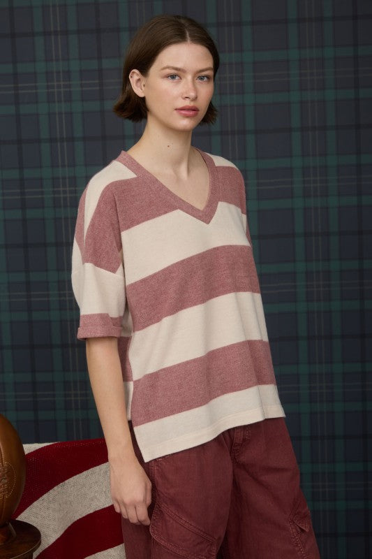 Washed Stripe Short Sleeve Knit Top