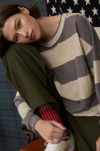 Washed Stripe Long Sleeve Knit Top