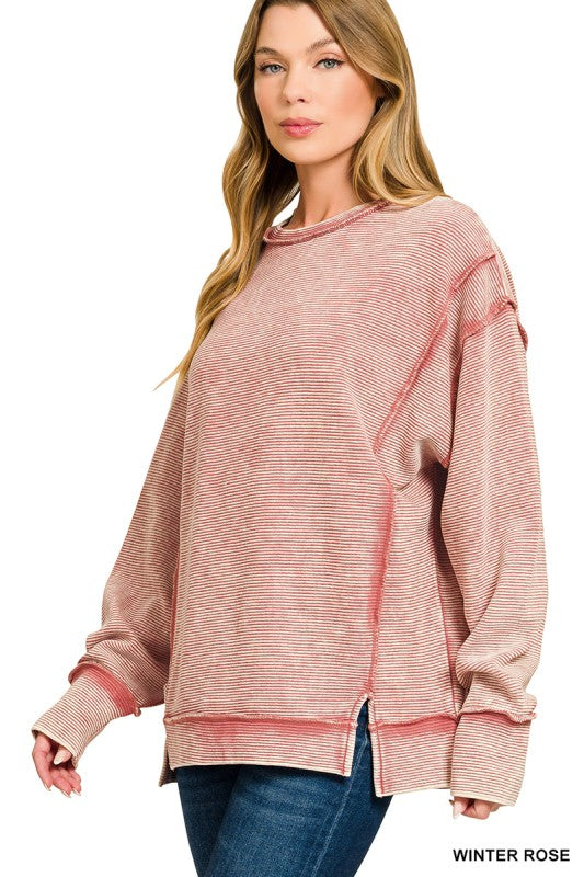 Acid Washed Double Ribbed Exposed-seam Pullover